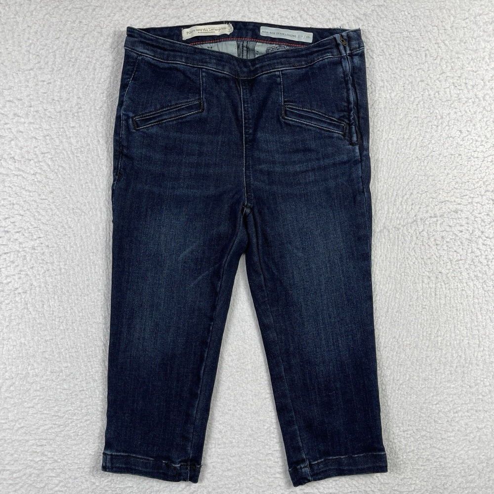 Pilcro Letterpress Leggings Womens 26 Blue Denim High Rise Capri Side Zip Pants